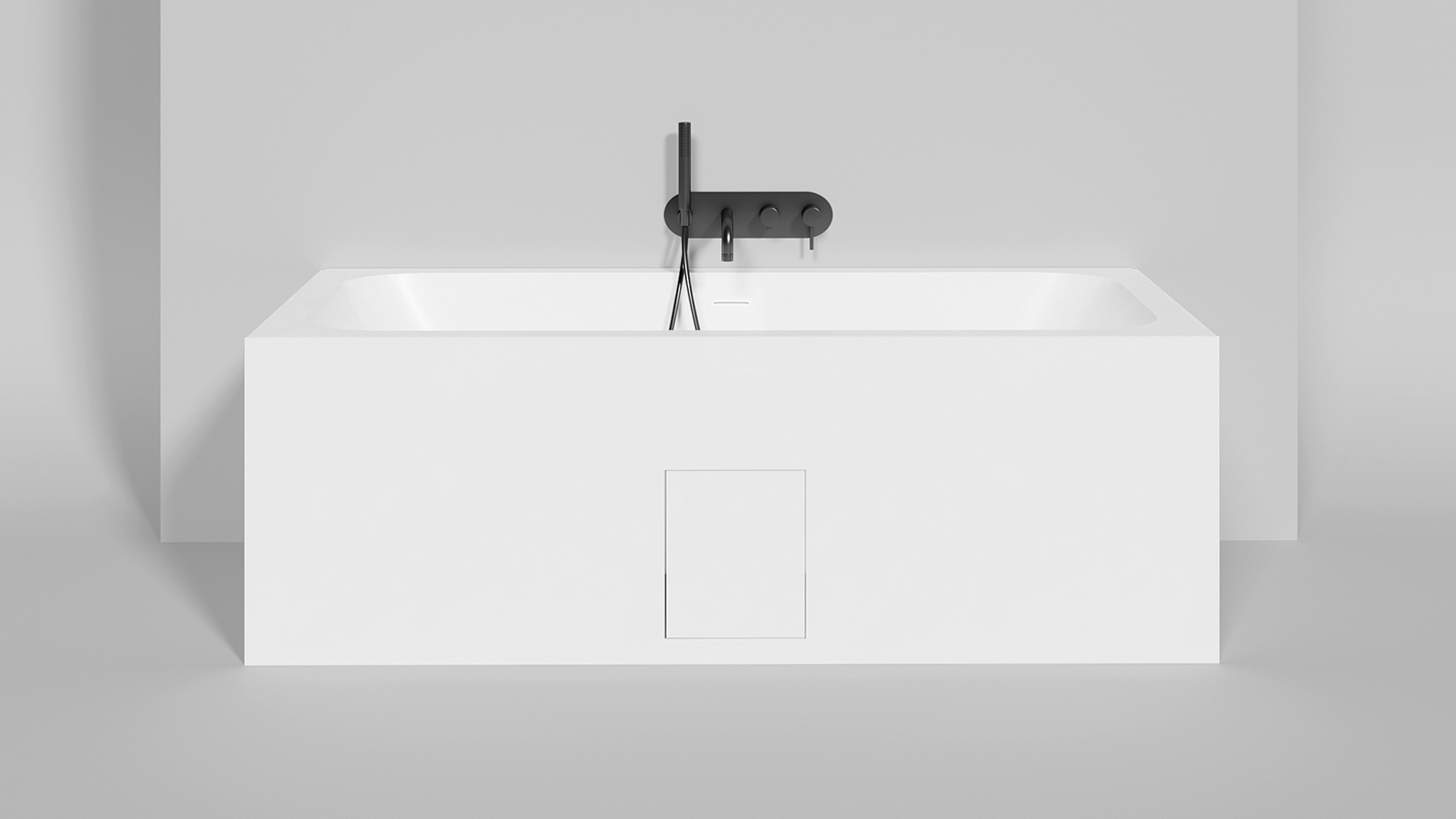 Встраиваемая прямоугольная ванна SALINI ORLANDA AXIS KIT 103323M 750х1700х600 мм, с регулируемыми ножками, из S-Stone, слив-перелив, сифон, донный клапан, цвет Белый матовый