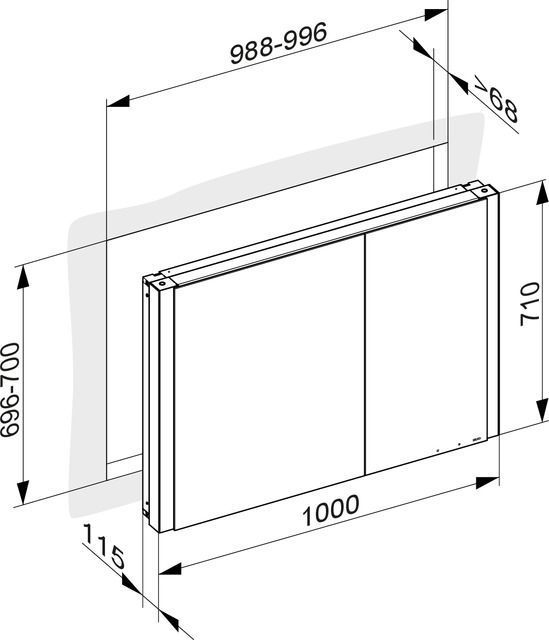 Зеркальный шкаф с подсветкой и подогревом для встраиваемого монтажа KEUCO Somaris 14513 512201 115 мм х 1000 мм х 710 мм, с 2 поворотными ассиметричными дверцами, цвет корпуса Белый матовый