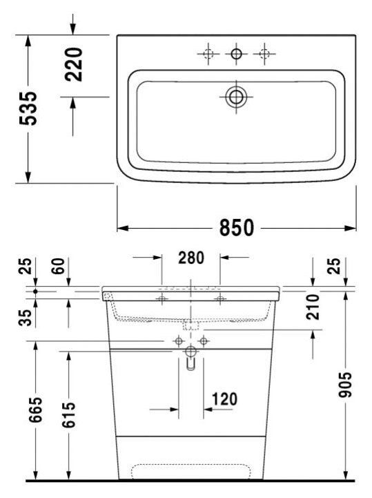 РАСПРОДАЖА Раковина полувстраиваемая DURAVIT Esplanade 2622850000 530 мм х 850 мм, белая