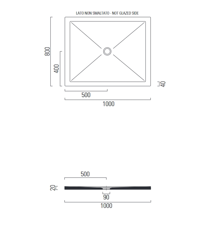 Керамический поддон GSI PURA H2 46100804 800х1000х20 мм, цвет Agave Matte