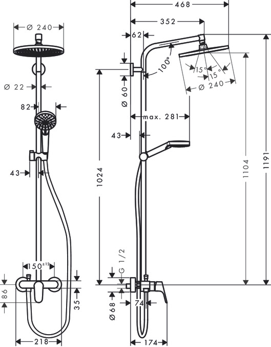 Душевая система Hansgrohe Crometta S 240 1jet 27269000 Хром