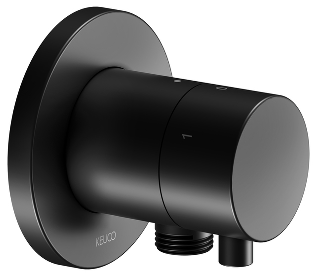 Запорный вентиль с переключателем на 3 потребителя KEUCO IXMO 59549 371101 с выводом для шланга, с круглой розеткой, c рукояткой IXMO Сomfort, чёрный матовый