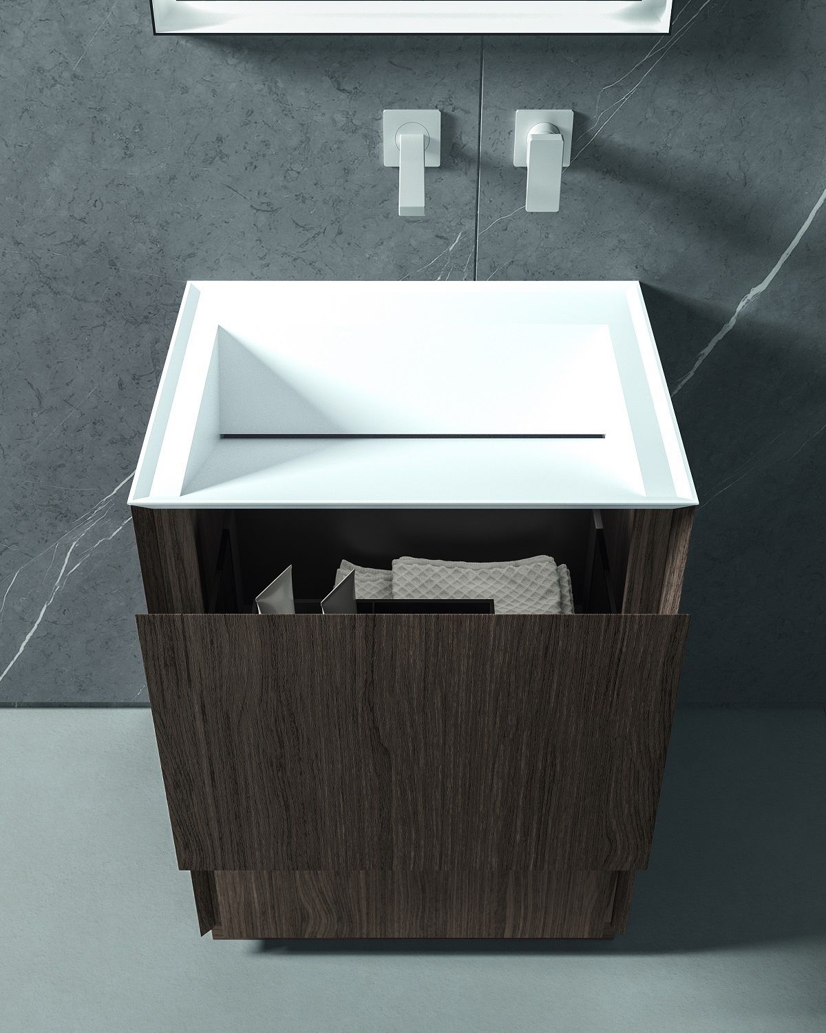 Раковина встраиваемая сверху BMT IKON TRIA RIM 870 811 060 02.4 TRR    600х120х504 мм, без отверстия под смеситель, белый матовый