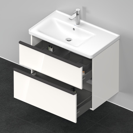 Тумба подвесная под раковину DURAVIT D-Neo DE435702222 784 мм х 452 мм, с выдвижным ящиком и выдвижным отделением, белый глянцевый