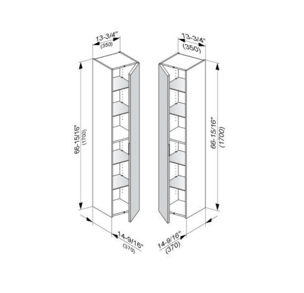 Шкаф - пенал высокий подвесной KEUCO EDITION 11 31330 180002 петли справа, 4 стеклянные полки, корпус матовый лак/фасад глянцевое стекло, кашемир