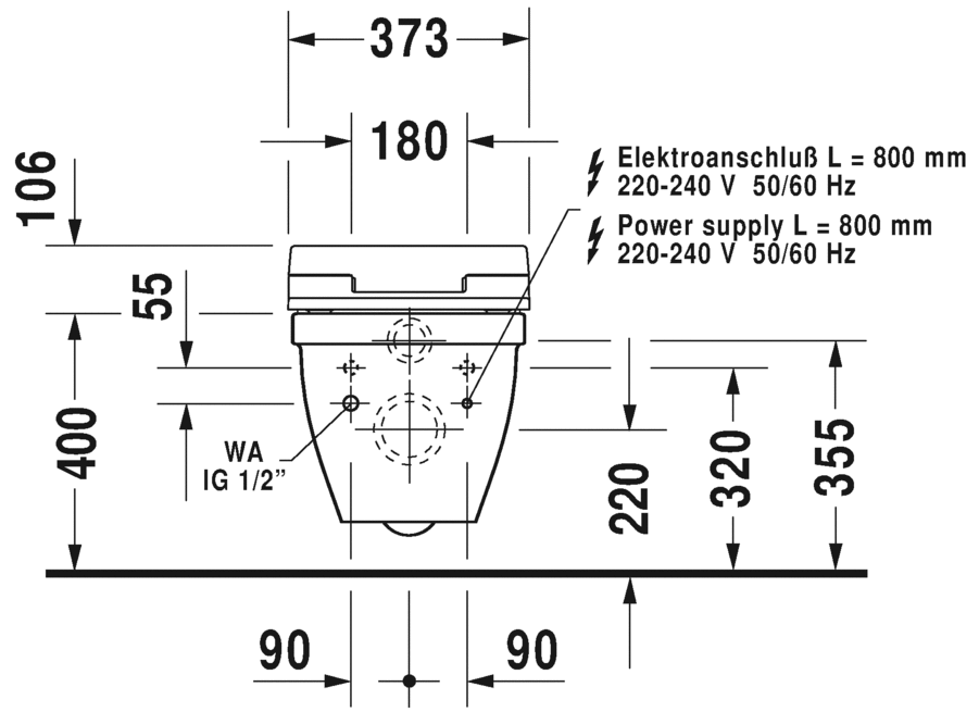 Унитаз подвесной Duravit Starck 3 22265900001 с вертикальным смывом, для крышки - биде SensoWash, c покрытием WonderGliss, белый