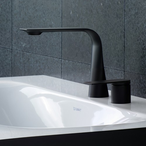 Однорычажный смеситель для раковины Duravit D.1 D11120002046 на два отверстия, без донного клапана, чёрный матовый