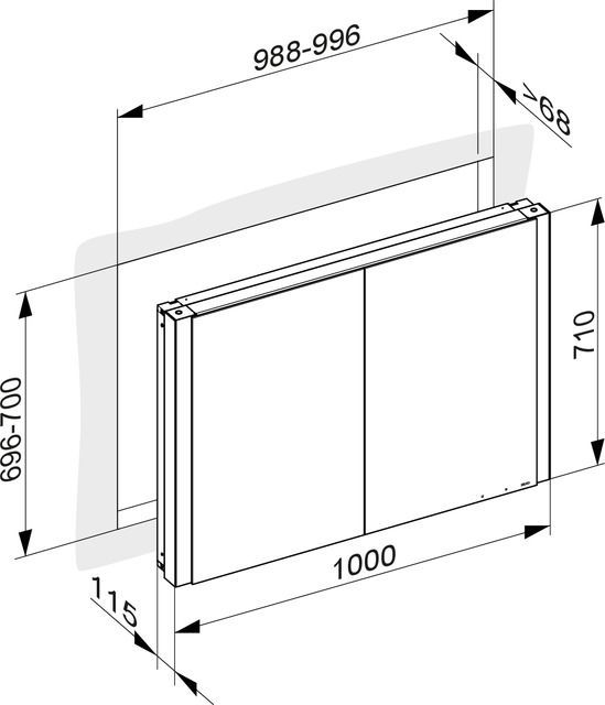 Зеркальный шкаф с подсветкой и подогревом для встраиваемого монтажа KEUCO Somaris 14513 002101 115 мм х 1000 мм х 710 мм, с 2 поворотными дверцами, цвет корпуса Зеркальный