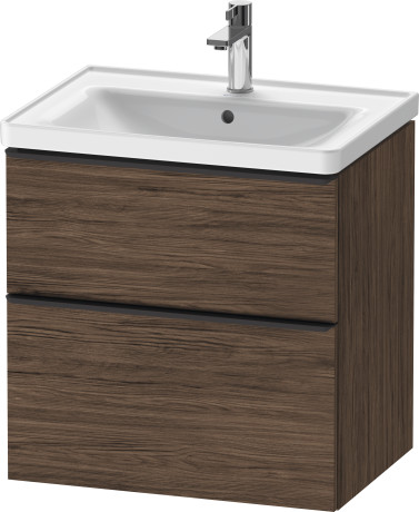 Тумба подвесная под раковину DURAVIT D-Neo DE435402121 634 мм х 452 мм, с выдвижным ящиком и выдвижным отделением, орех тёмный
