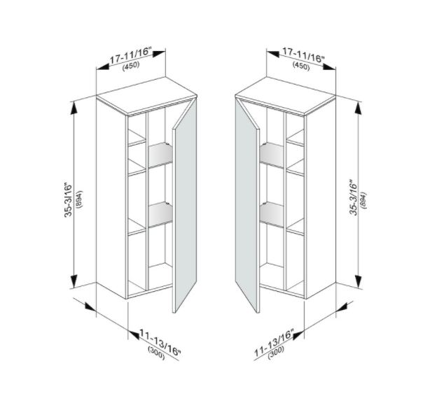 Шкаф средний подвесной KEUCO EDITION 400 31725 400001 петли слева, 2 стеклянные полки, корпус глянцевый лак/фасад глянцевое стекло, белый