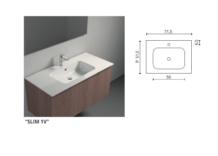 Раковина керамическая для тумбы BMT Galaxy 801 741 HAF 010 950   710х16х515 мм, белая глянцевая 