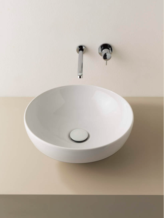 Раковина - чаша полувстраиваемая круглая GLOBO T-EDGE B6T38BI Ø 370 мм, без отверстия под смеситель, без перелива, белая глянцевая