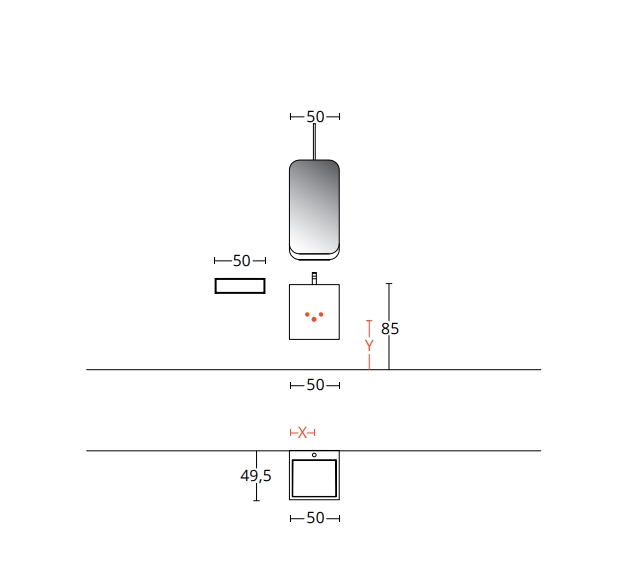 Комплект мебели BMT BLEUS 4.0  BL4-10   1150х2100х495 мм тумба с раковиной, зеркало и шкаф, цвет Bianco Opaco/Burnt Walnut/Nero Opaco