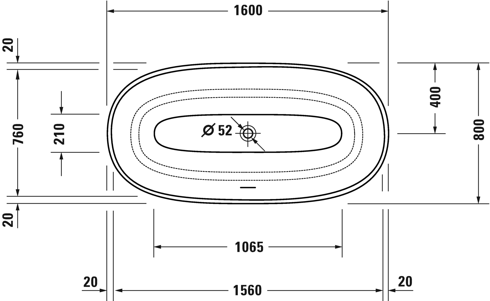 Отдельно стоящая ванна Duravit White Tulip 700468000000000 1600 мм х 800 мм, c двумя наклонами для спины, с бесшовной панелью и рамой, белая