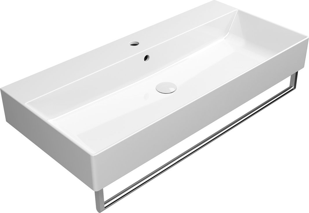 Раковина накладная/подвесная GSI KUBE X 9423111 1000 мм х 470 мм, с 1 отверстием под смеситель, с переливом, без крепежа, цвет Белый глянцевый