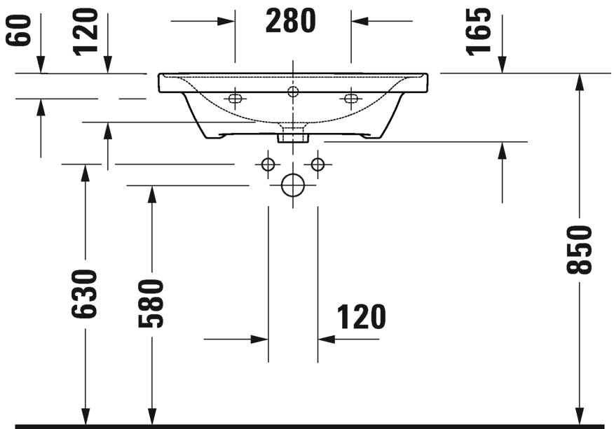 Раковина встраиваемая Duravit D-Neo 2367650060 650 мм х 480 мм, с переливом, без отверстия под смеситель, белая