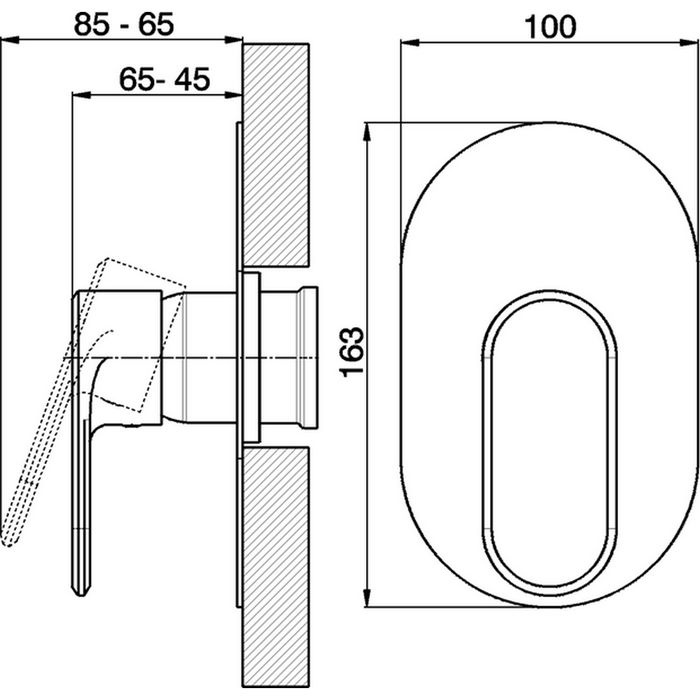 Внешняя часть однорычажного встраиваемого смесителя для душа CISAL LineaViva LV00300021 с переключателем, цвет Хром