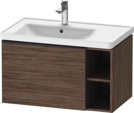 Тумба подвесная под раковину DURAVIT D-Neo DE425802121 784 мм х 452 мм, с выдвижным ящиком и открытой боковой полкой, орех тёмный