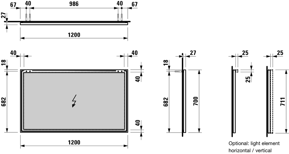Зеркало  Laufen  Frame25     4.4740.7.900.144.1  120 см, алюминиевая рама