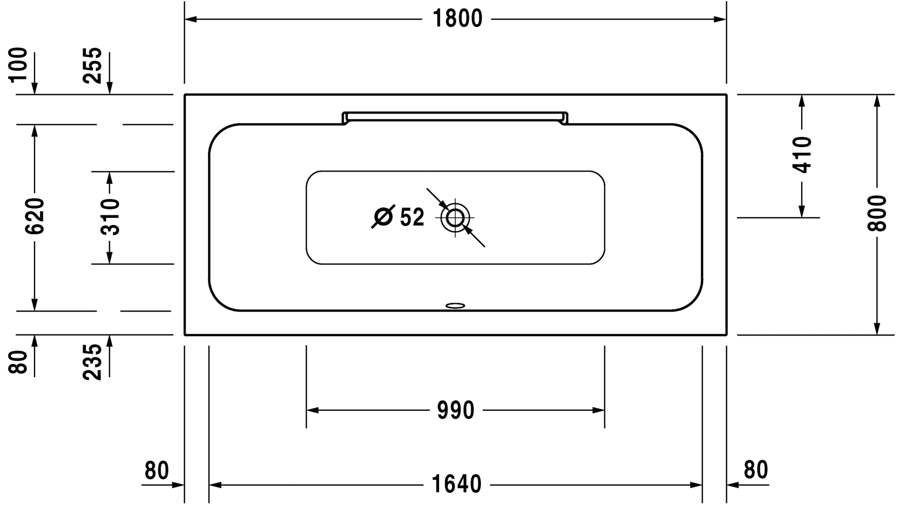 Акриловая ванна Duravit DuraStyle 700298000000000 1800 х 800 c двумя наклонами для спины, встраиваемая или с панелями, белая