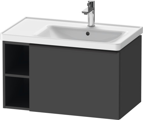 Тумба подвесная под раковину DURAVIT D-Neo DE425704949 784 мм х 452 мм, с выдвижным ящиком и открытой боковой полкой, графит матовый