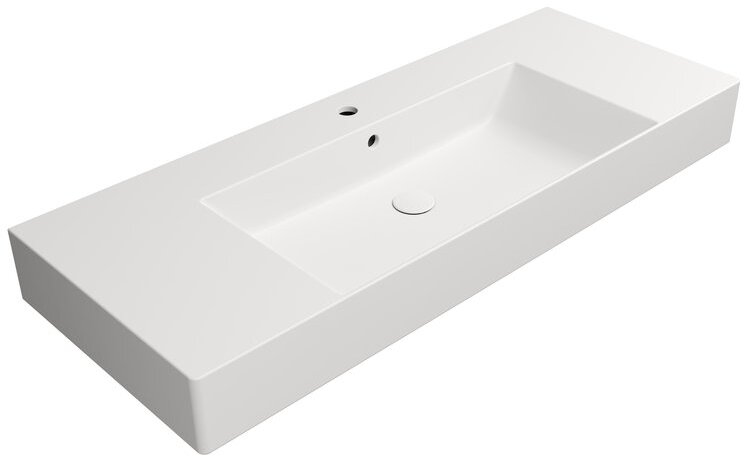 Раковина накладная/подвесная GSI KUBE X 9452109 1200 мм х 470 мм, с 1 отверстием под смеситель, с переливом, без крепежа, цвет Белый матовый