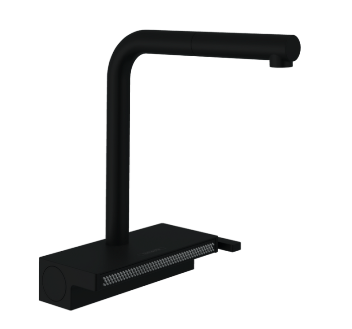 Кухонный однорычажный смеситель с вытяжным душем HANSGROHE Aquno Select M81 73830670 2jet, sBox, цвет Чёрный матовый