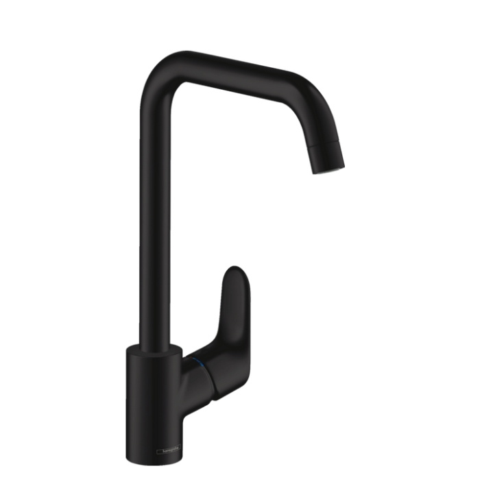 Высокий кухонный смеситель однорычажный с поворотным изливом 1jet HANSGROHE Focus M41 31820670 260 мм, цвет Чёрный матовый