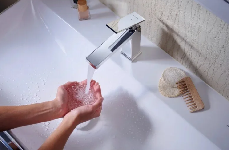 Однорычажный смеситель для раковины HANSGROHE Tecturis E 73010000 110 мм, со сливным гарнитуром, цвет Хром