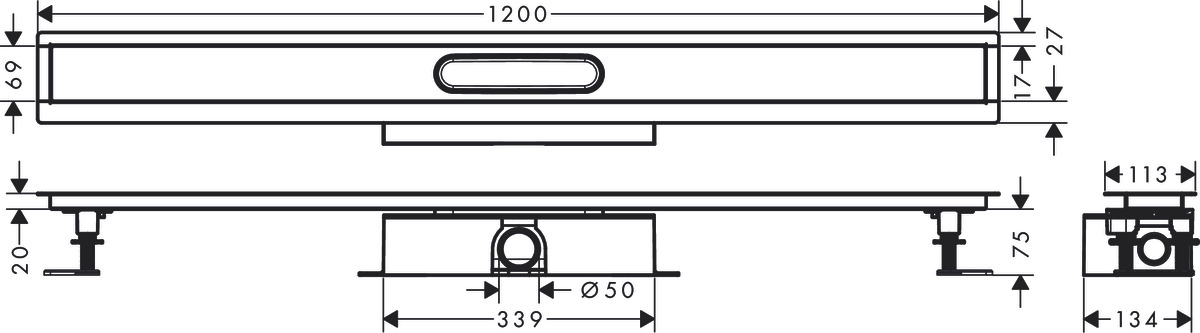 Универсальный полный монтажный набор HANSGROHE RainDrain uBox Universal  56027180 1200 мм, для стандартной установки линейного слива