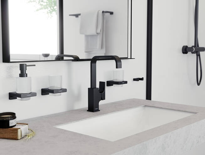 Смеситель для раковины Hansgrohe Metropol 32511670 с поворотным изливом 120°, со сливным донным клапаном Push-Open, матовый чёрный