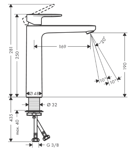 Однорычажный смеситель для раковины Hansgrohe Vernis Blend 71582670 ComfortZone 190, без сливного гарнитура, цвет Чёрный матовый