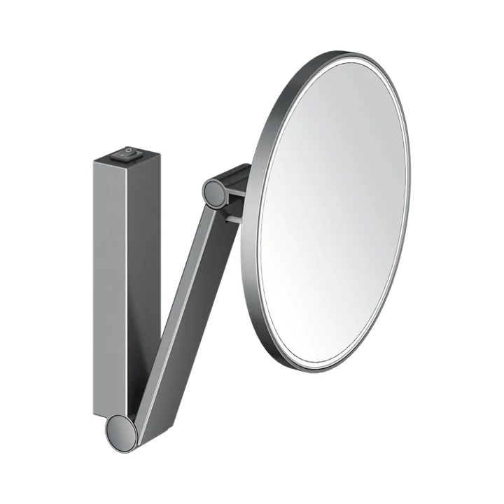 Зеркало косметическое круглое с подсветкой с увеличением x 5 KEUCO iLook_move 17612 139004 со встроенным рычажным выключателем, цвет Хром черный шлифованный