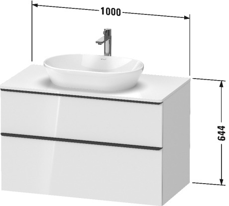 Тумба подвесная под раковину DURAVIT D-Neo DE4968041818 550 мм х 1000 мм, с двумя выдвижными ящиками и консолью, белый матовый