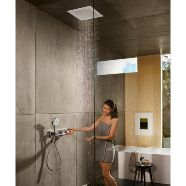 Термостат для душа HANSGROHE RainSelect 15355600 с двумя кнопками и выпуском для шланга, Чёрный/Хром
