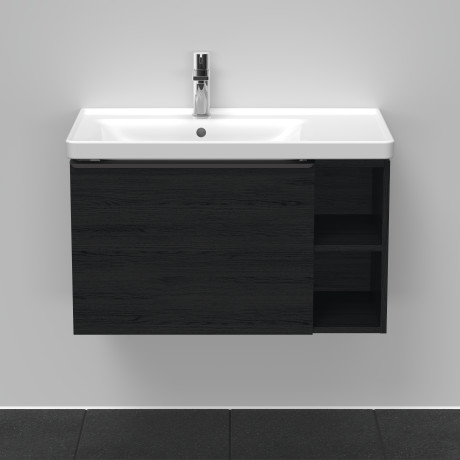 Тумба подвесная под раковину DURAVIT D-Neo DE425801616 784 мм х 452 мм, с выдвижным ящиком и открытой боковой полкой, чёрный дуб