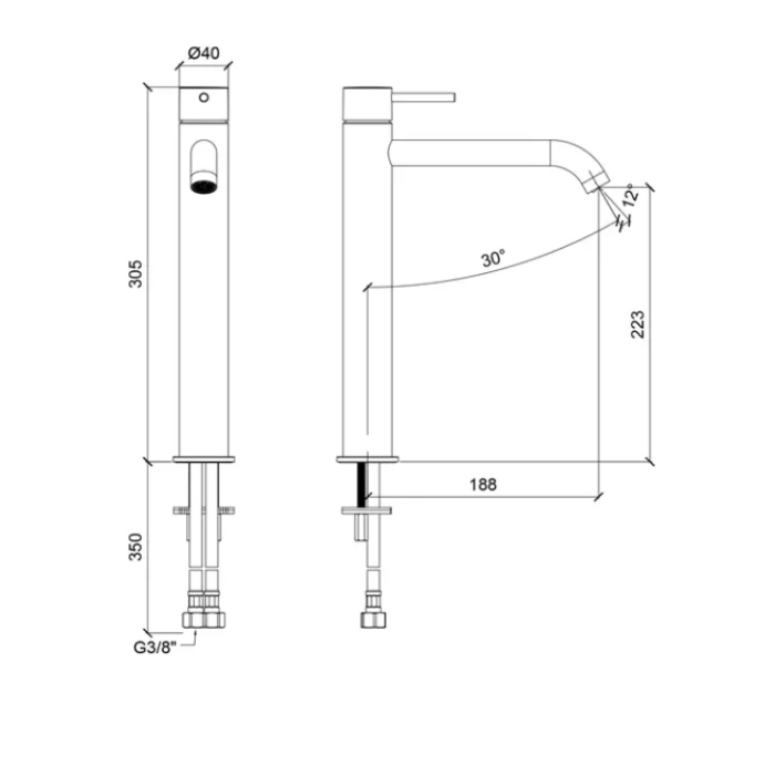Высокий однорычажный смеситель для раковины ALMAR WASH BASIN E214002.NB излив 188 мм, цвет Nickel Brushed