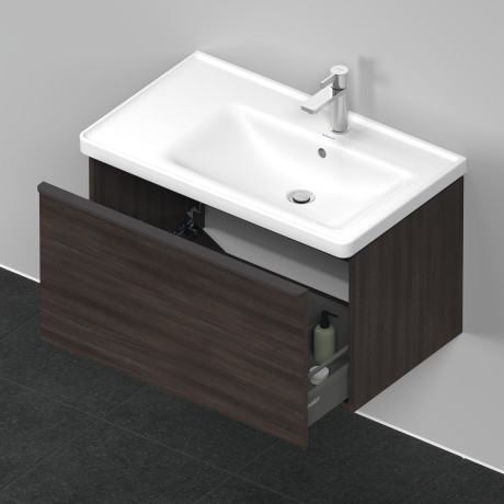 Тумба подвесная под раковину DURAVIT D-Neo DE425505353 784 мм х 452 мм, с одним выдвижным ящиком, каштан тёмный