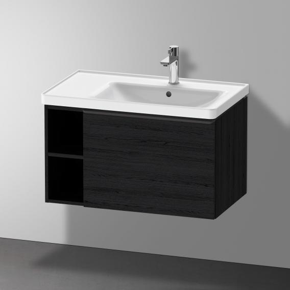Тумба подвесная под раковину DURAVIT D-Neo DE425701616 784 мм х 452 мм, с выдвижным ящиком и открытой боковой полкой, чёрный дуб