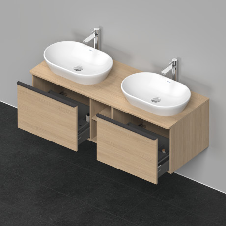 Тумба подвесная под две раковины DURAVIT D-Neo DE4950B3030 1400 мм х 550 мм, с 2 выдвижными ящиками и открытой полкой, натуральный дуб