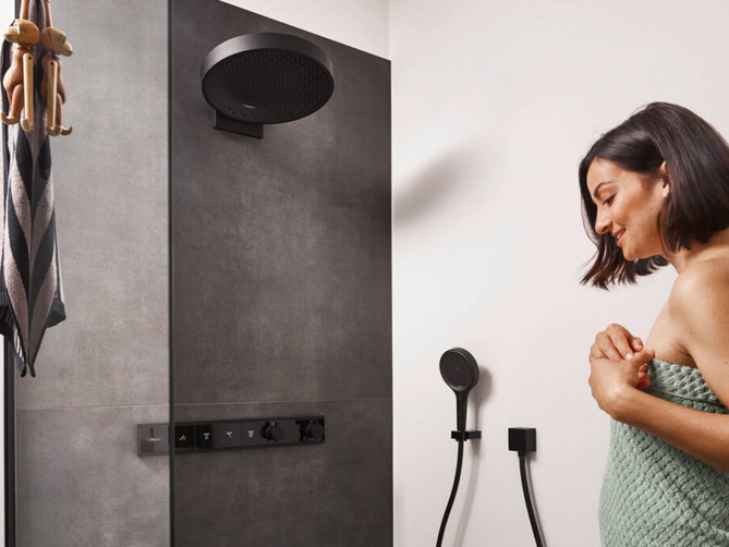 Термостат для душа HANSGROHE RainSelect 15382340 на 4 потребителя, Чёрный/Хром