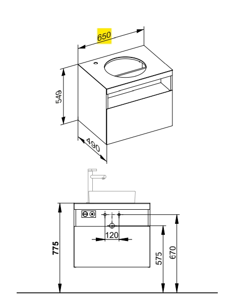 Тумба под раковину с освещением KEUCO STAGELINE 32854 300100 490 мм х 650 мм х 549 мм, с 1 выдвижным ящиком, с отверстием под смеситель слева, с сифоном, белый/белый
