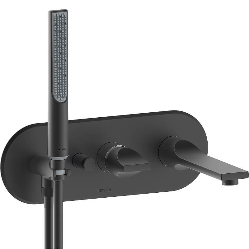 Наружная часть смесителя для ванны BOSSINI Apice Z00555.073 c изливом, душем-палочкой и шлангом, чёрный матовый