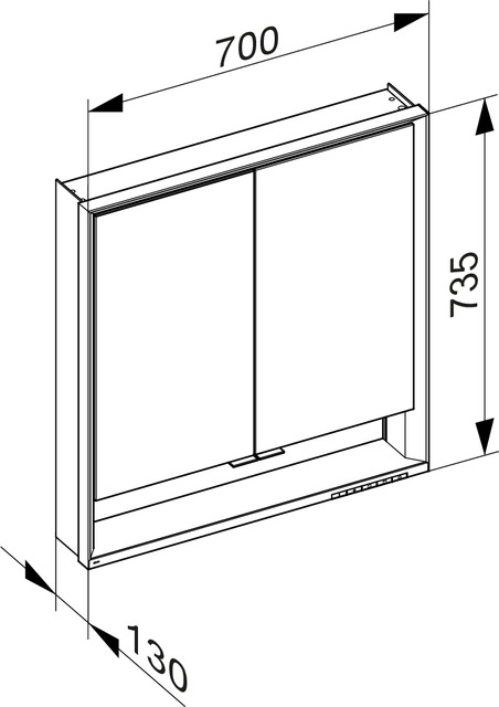 Зеркальный шкаф с подсветкой для настенного монтажа KEUCO Royal Lumos 14327 172301 130х700х735 мм, 2 дверцы, цвет Алюминий серебристый анодированный/Белый