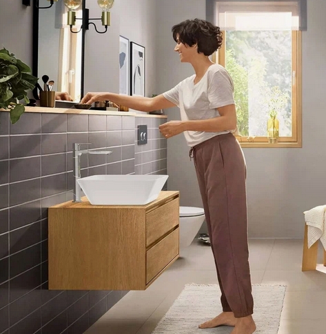 Однорычажный смеситель для накладной раковины HANSGROHE REBRIS E 72583000 240 мм, с СoolStart, без донного клапана, хром