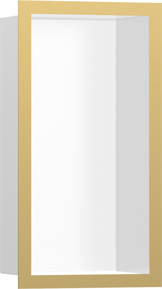 Настенный короб HANSGROHE XtraStoris Individual 56096990 с дизайнерской рамой, 300 мм х 150 мм х 100 мм, матовый белый/полированное золото