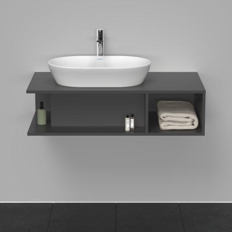 Тумба подвесная под раковину слева DURAVIT D-Neo DE492904949 1000 мм х 550 мм, с открытой боковой полкой справа и консолью, графит матовый