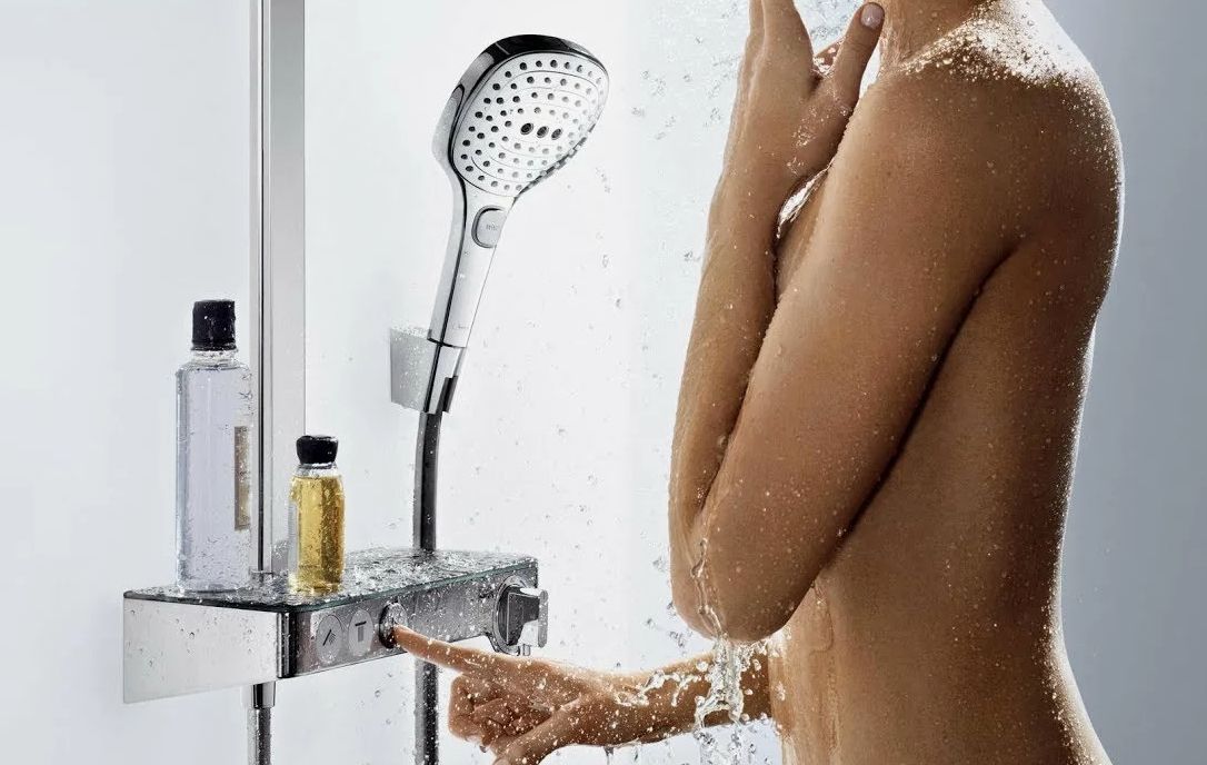 Душевая система с термостатом и ручным душем HANSGROHE Raindance Select E Showerpipe 300 2jet 27283000 с Ecosmart 9 л/мин, цвет Хром