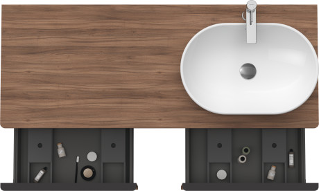 Тумба подвесная под раковину справа DURAVIT D-Neo DE4950R7979 1400 мм х 550 мм, с 2 выдвижными ящиками и открытой полкой, орех натуральный