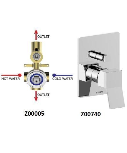 Внешняя часть настенного однорычажного встраиваемого смесителя на 2 выхода BOSSINI AKI Z00740.073 цвет Чёрный матовый